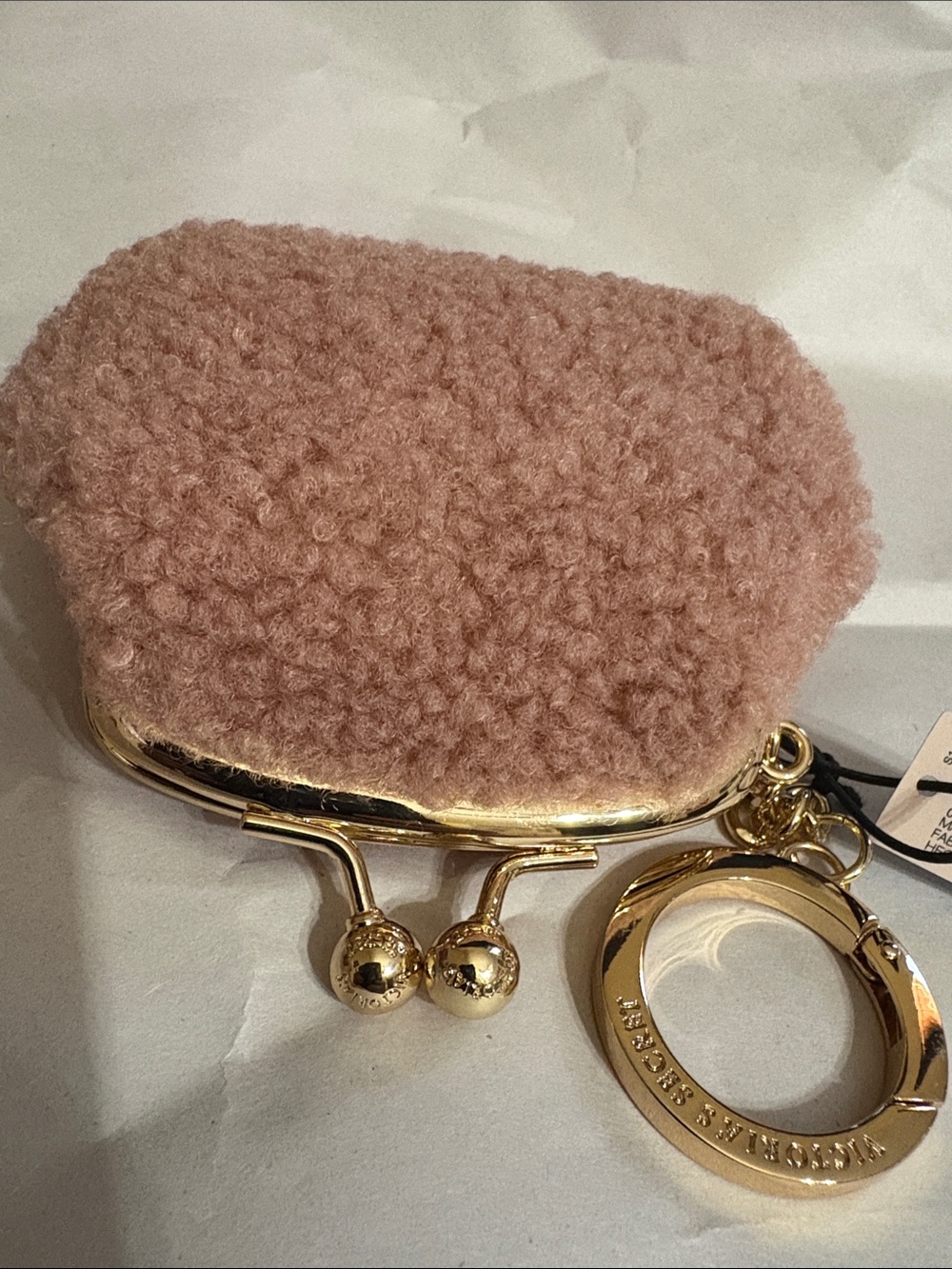 Victoria's Secret Soft Pink Shearling Coin Key Chain Pouch With Kiss Lock Closer